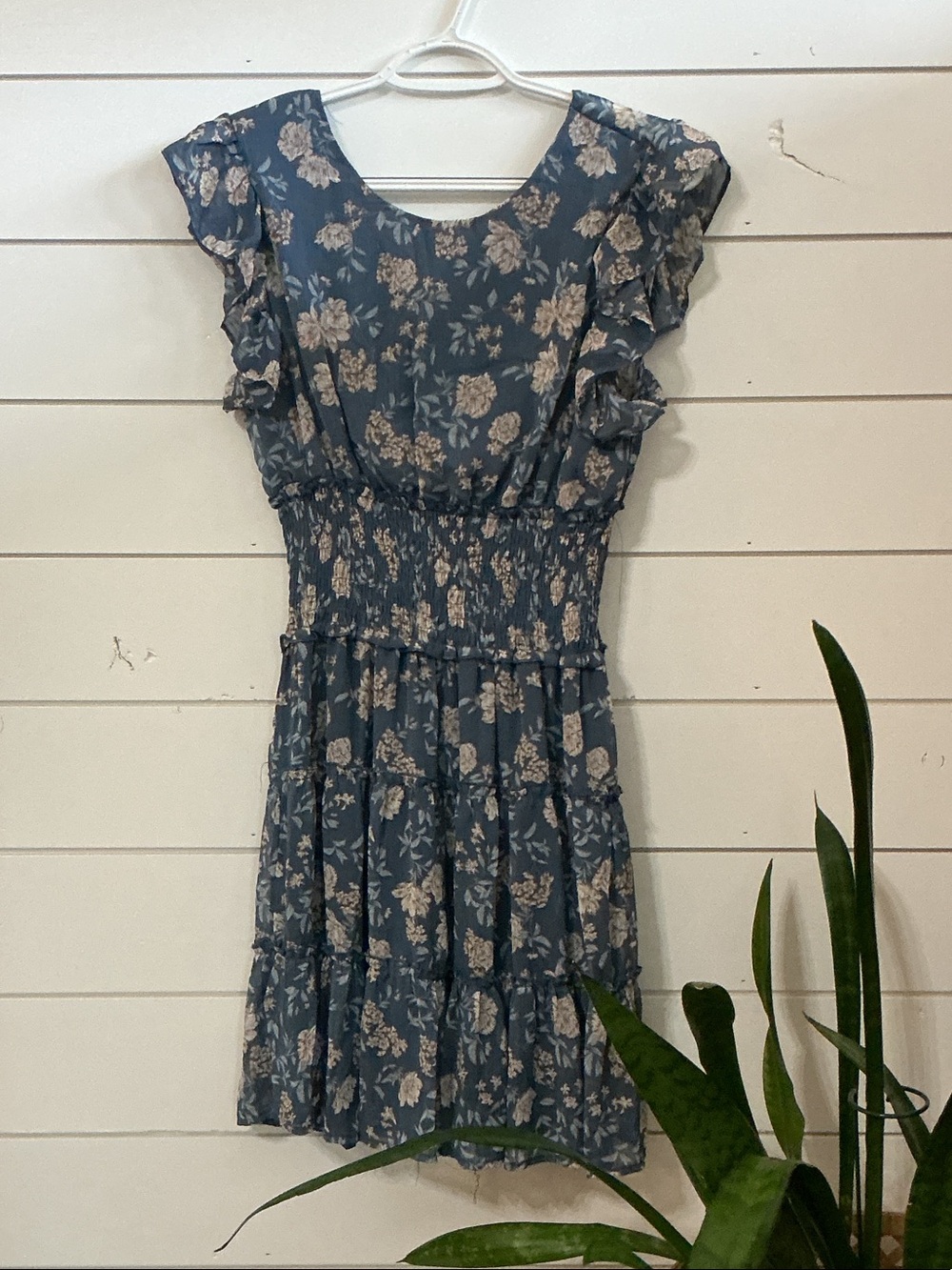 Altar'd State Dusty Blue Floral Ruffle Mini Dress